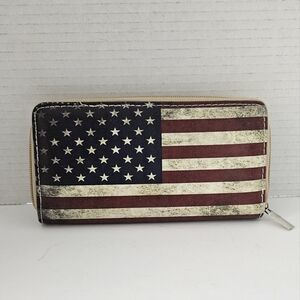 American Flag zip around wallet‎